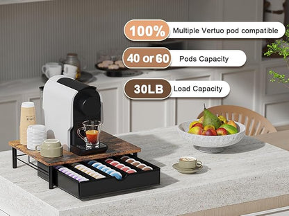 gianotter Wood Vertuo Pod Holder Drawer, Compatible with Nespresso Vertuo Capsules, Compatible with 40 Large or 60 Small Nespresso Capsule Organizer