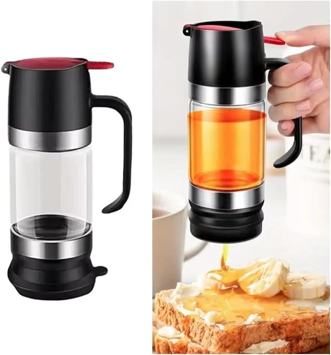 Kitchen Tool 300ml Glass Honey Dispenser Clear with Handle Honey Jar Syrup Bottle for Coffee Tea Home Use(Yellow-300ml)