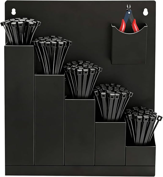 Zip Tie Holder-Wall Mount Cable Zip Tie Storage Holder with a Plier-Multiple Sizes Organizer for Garage Workshop Tool Box (Black)
