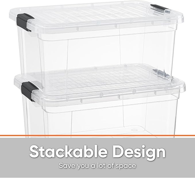 Superio Storage Bins with Lids- 2 Pack, 6.6 Qt Clear Boxes for Organizing, Stackable Plastic Containers- BPA Free, Non-Toxic, Odor Free, Organizer for Home, Office, Dorm