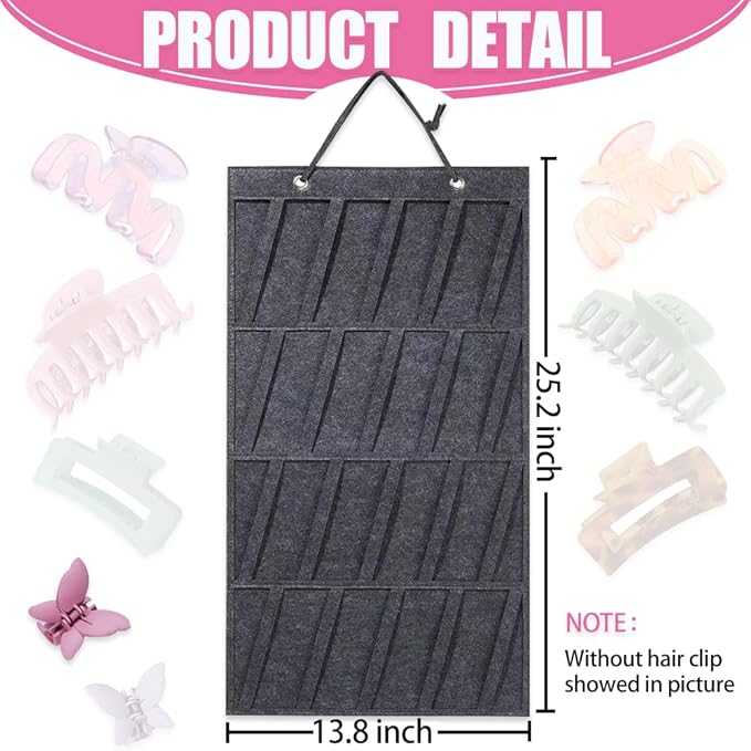 Claw Clip Organizer,Large Hair Clip Organizer,Premium Felt Hanging Claws Clips Storage Hanger for Girls Women Hair Clip,Banana Clip,Bows(NO Accessories) Display Stand for Wall Door Closet (Dark Grey)