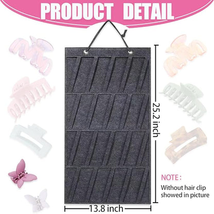 Claw Clip Organizer,Large Hair Clip Organizer,Premium Felt Hanging Claws Clips Storage Hanger for Girls Women Hair Clip,Banana Clip,Bows(NO Accessories) Display Stand for Wall Door Closet (Dark Grey)