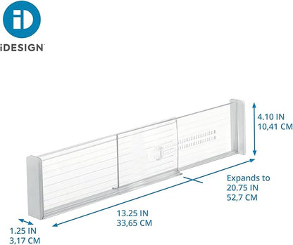 iDesign Plastic Adjustable Deep Drawer Divider, Kitchen, Dresser, Desk, Bathroom and More, The Linus Collection – Set of 2, Expandable 13.25” – 20.75”, Clear