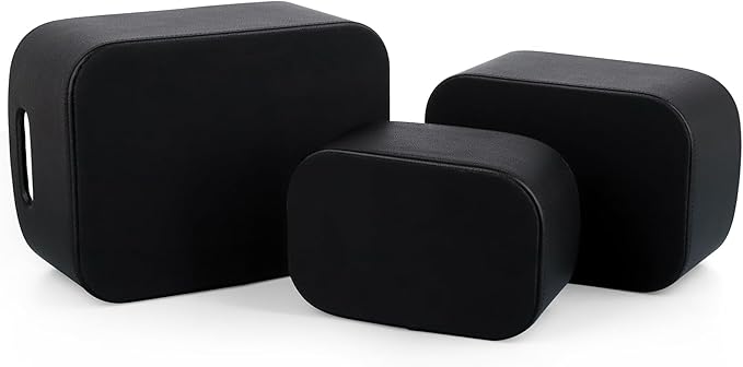 HofferRuffer Faux Leather Storage Baskets Bins with Velvet Lining for Organizing, Storage, Gifts, Set of 3 Nesting Shelf Baskets Decorative Storage Boxes for Home Organization (Black)