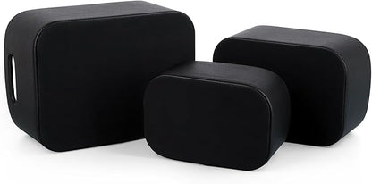 HofferRuffer Faux Leather Storage Baskets Bins with Velvet Lining for Organizing, Storage, Gifts, Set of 3 Nesting Shelf Baskets Decorative Storage Boxes for Home Organization (Black)