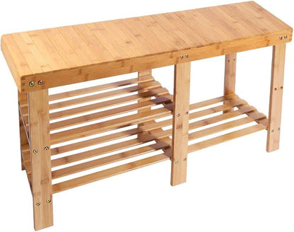 Bamboo Shoe Rack Bench with Boots Compartment , APLOS 3-Tier Shoe Organizer, Storage Shelf for Entryway Hallway Living Room, 35.43" L x 11.02" W x 17.72" H