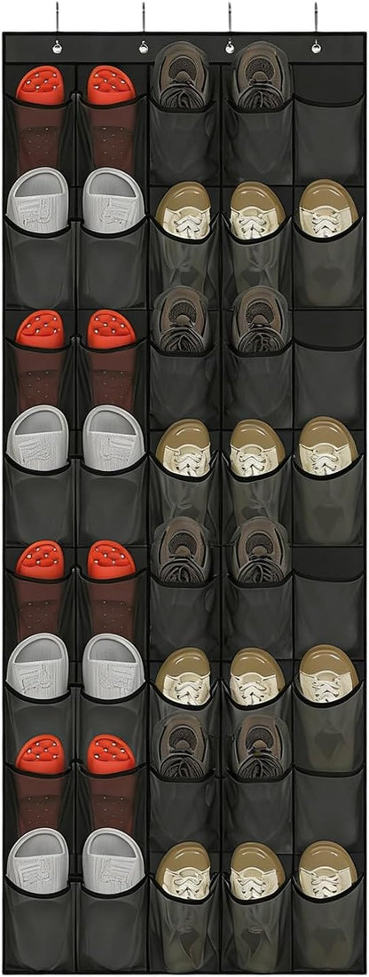 Over-The-Door Hanging Shoe Organizer, With 40 Pocket Storage, 67x194cm, Narrow Hanging Shoe Rack Fits, Door Mounted Storage Organizer, Foldable & Space Saving, For Bathroom, Pantry And Camping