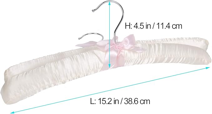 15" Luxurious Satin Padded Hangers with Anti-Rust Hook, for Dresses, Bridal, Lingerie, Woolen Items etc., Pack of 10, Cream