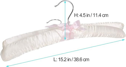 15" Luxurious Satin Padded Hangers with Anti-Rust Hook, for Dresses, Bridal, Lingerie, Woolen Items etc., Pack of 10, Cream