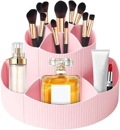 DASITON 360° Rotating Makeup Brush Holder Organizer,Large Capacity Makeup Organizer Countertop,11 Slots Makeup Brush Holder,Cosmetic Organizer,Cosmetic Display Cases for Vanity,Desktop,Bathroom(Pink)