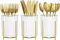 Lifewit Plastic Silverware Holder for Kitchen Countertop, Cutlery Flatware Caddy with Metal Bracket, Utensil Spoon Fork knives Organizer for Party Picnic, Gold, 3 Pack