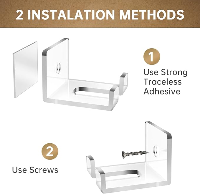 NiHome 8-Pack Wall Mount Clear Acrylic Cowboy Hat Holders for Baseball Caps & More, Versatile Accessory Organizer, Space-Saving Design With Dual Installation Options, Protects Shape