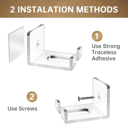 NiHome 8-Pack Wall Mount Clear Acrylic Cowboy Hat Holders for Baseball Caps & More, Versatile Accessory Organizer, Space-Saving Design With Dual Installation Options, Protects Shape