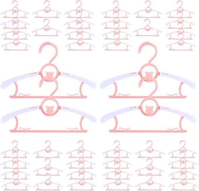 Baby Hangers for Nursery Closet 40 Pack Plastic Kids Clothes Hanger Space Saving Non Slip Extendable Toddler 11-14” Adjustable Hangers Heavy Duty Clothing Infant Hanger Bulk, Pink