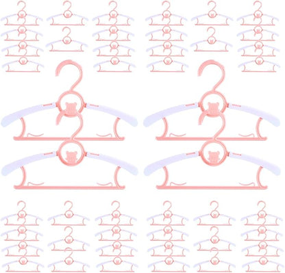 Baby Hangers for Nursery Closet 40 Pack Plastic Kids Clothes Hanger Space Saving Non Slip Extendable Toddler 11-14” Adjustable Hangers Heavy Duty Clothing Infant Hanger Bulk, Pink