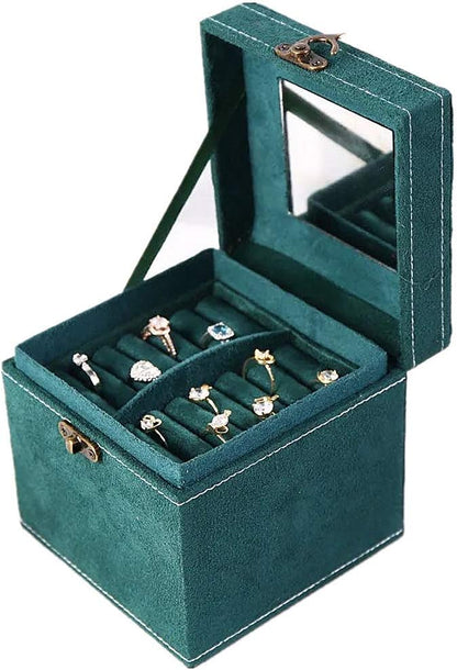without brand 3-layer New jewelry storage box flannel jewelry storage box creative earrings earrings ring retro jewelry box (green)