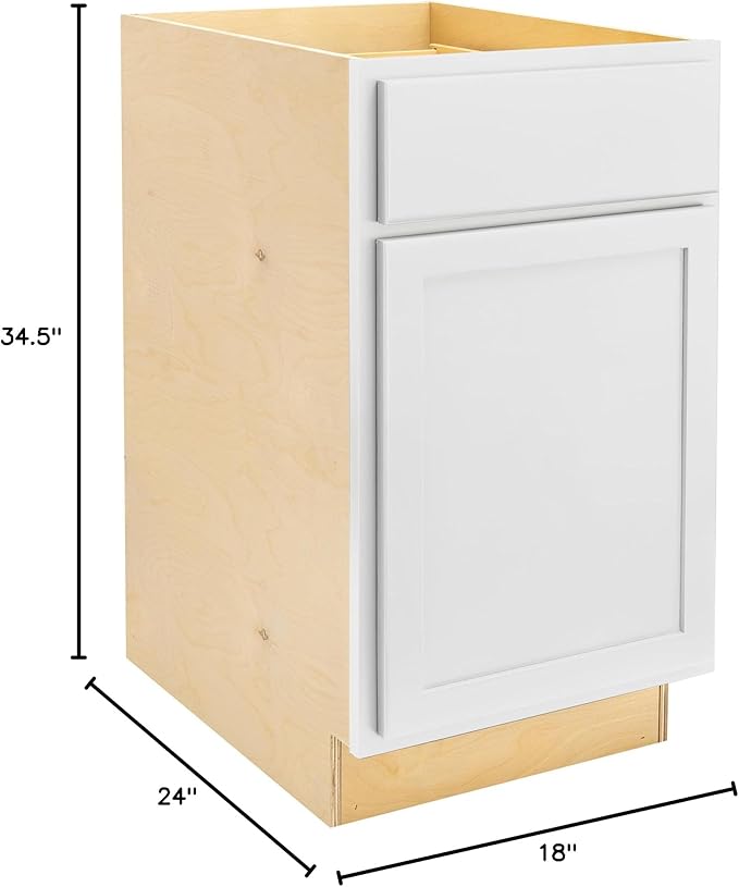Quicklock RTA (Ready-to-Assemble) | Base Kitchen Cabinets - Shaker Style | Made in America (Pure White, 18" Wx34.5 Hx24 D Base)