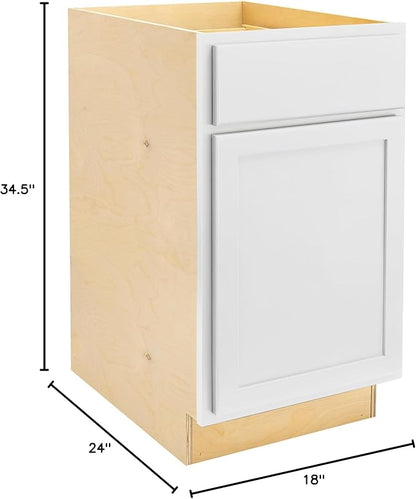 Quicklock RTA (Ready-to-Assemble) | Base Kitchen Cabinets - Shaker Style | Made in America (Pure White, 18" Wx34.5 Hx24 D Base)