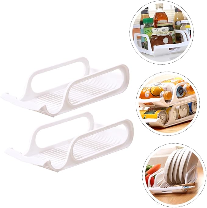 SHOWERORO 2pcs Stackable Refrigerator Beverage Storage Rack Practical Can Bowl Organizer for Beer Vegetables and Fruits Space-saving Cold Storage White