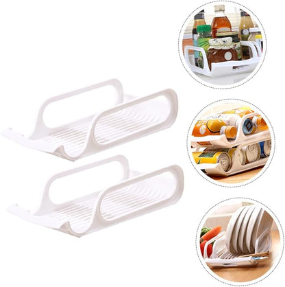SHOWERORO 2pcs Stackable Refrigerator Beverage Storage Rack Practical Can Bowl Organizer for Beer Vegetables and Fruits Space-saving Cold Storage White