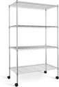 YSSOA Heavy Duty 4-Tier Shelving with Wheels, 35.43" W x 17.72" D x 61.02" H Adjustable Steel Organizer Wire Rack, 1400 Lbs Loading Capacity, Chrome