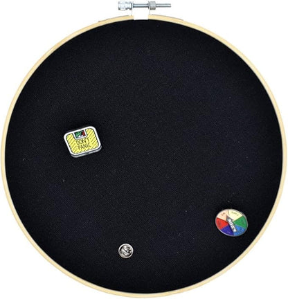 Round Badge Brooch Display Wall Hanging Pin Display Glitter Board Jewelry Storage Pin Collection Banner with Bamboo Hoop for Enamel Pins Buttons and Labels (Black-Canvas)