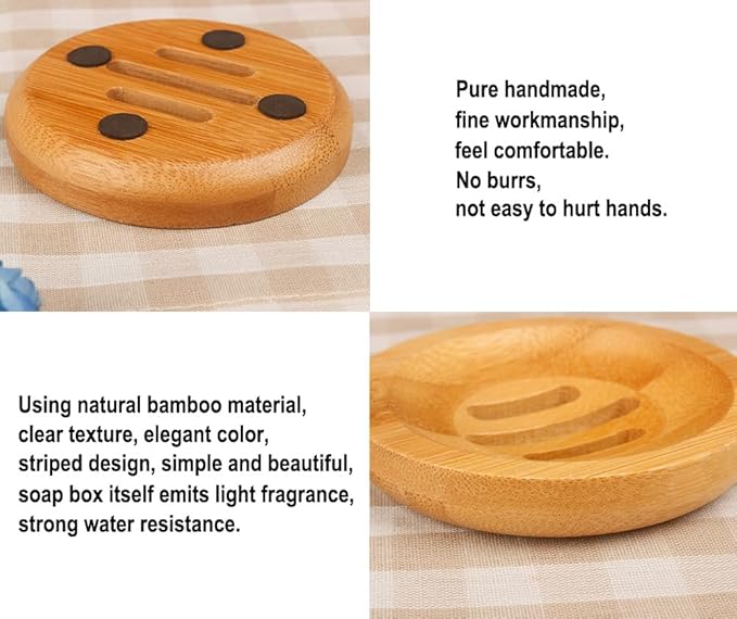 AKOAK Round Shape Natural Bamboo Wood Soap Dish Storage Holder for Shower,Counter,Sink,Bathroom - 1 Count