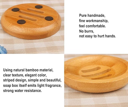AKOAK Round Shape Natural Bamboo Wood Soap Dish Storage Holder for Shower,Counter,Sink,Bathroom - 1 Count