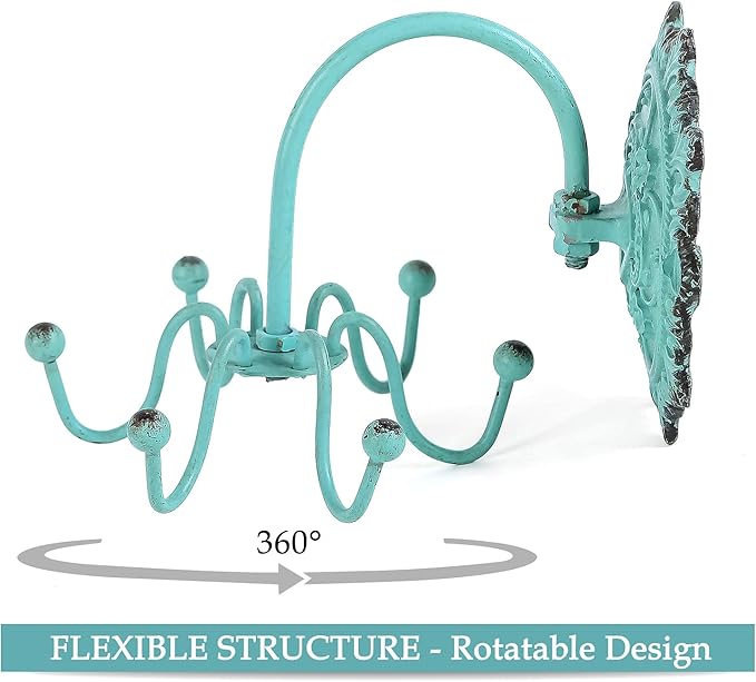 NIKKY HOME Wall Mounted Hooks Jewelry Organizer Rustic Hanging Vintage Decorative Shabby Chic Jewelry Storage Display Hanger for Necklace, Earrings, Rings, Belt, Hat, Gift for Women Girl Lady, Green