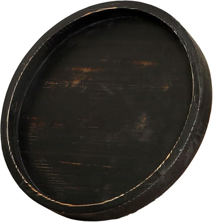 13.38 Inch Rustic Round Wood Lazy Susan for Table Top - Wooden Turntable Serving Tray Distressed Farmhouse Turntable Tray, Cabinet Organizer(Black)