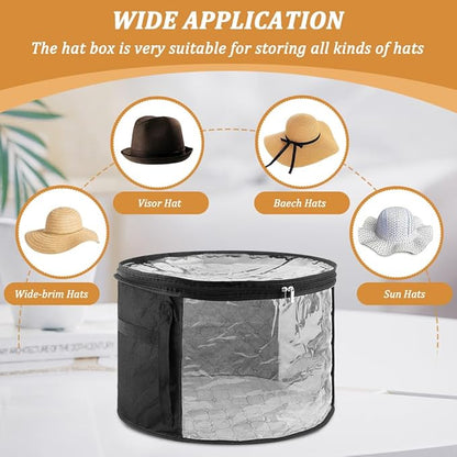 Bibabala Oversized Clear Hat Storage Bag for Women, Holds up to 7 Caps Cowboy Organizer for Closet, Wide Brims Case with Carrying Handles(Black)