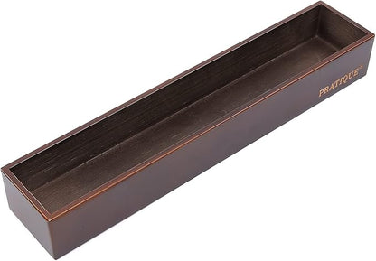 PRATIQUE Bamboo Drawer Organizer,Kitchen Utensil Organizer Silverware Tray,Cutlery Holder, Wood Storage Box for Flatware, Makeup, Bathroom, Office Desk,15 * 3 * 2,Nut-brown