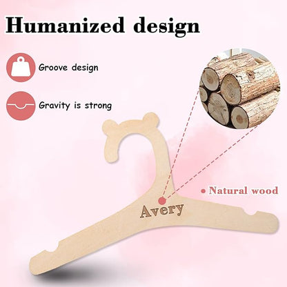 10Pcs Personalized Baby Hangers with Name, Custom Handcrafted Wooden Kids Hanger with Name, Non Slip Hangers for Gift for Teen, Boy, Girl (10Pcs)