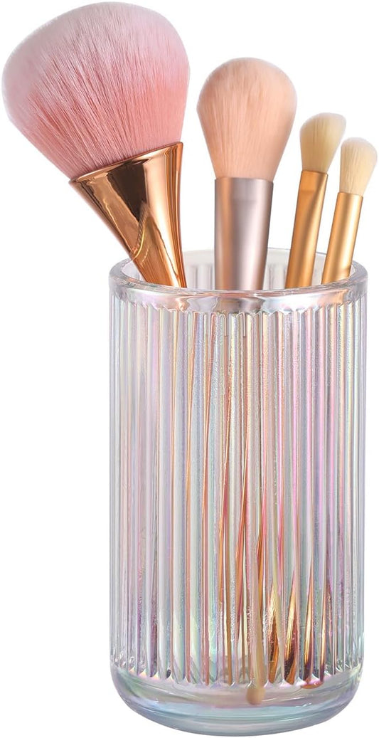 DASITON Makeup Brush Holder Organizer, Crystal Glass Makeup Brushes Storage Holder, Vintage Make Up Brush Cup for Vanity, Pen Pencil Holder for Desk, Toothbrush Holders for Bathroom (Colorful L)