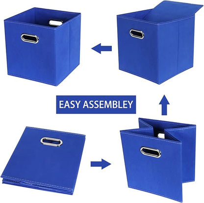 Fabric Cloth Storage Bins,Fabric Cube Bins Organizer with Dual Handles Foldable Cube Storage Baskets for Home Bedroom Storage,Set of 3,(Dark Blue)