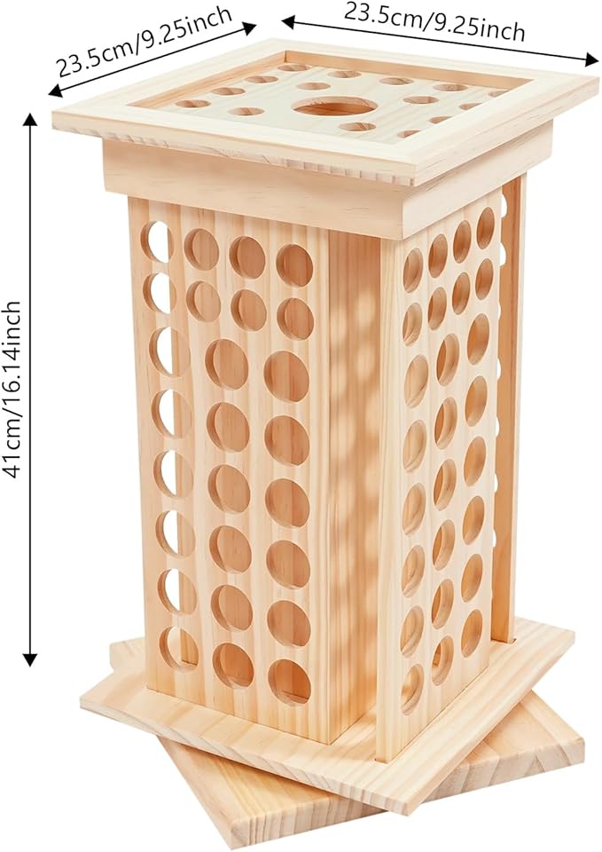 125-Slot Wooden Essential Oil Display Rack, Rotating 360° Organizer for 0.5oz/0.17oz Bottles, Lipsticks, Nail Polish, Vertical Space-Saving Countertop Holder for Home, Spa, Salon, 9.25*16.14in