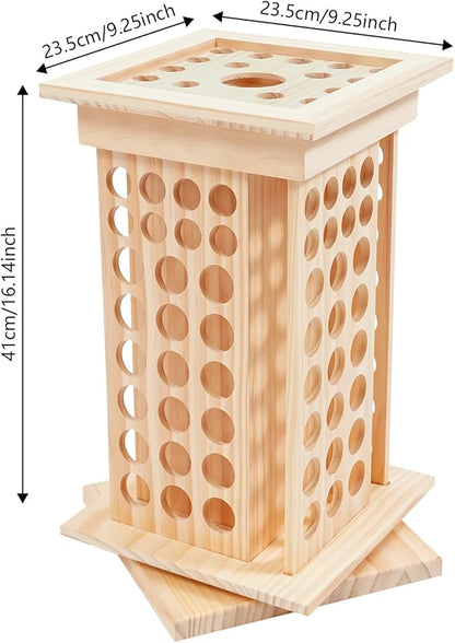 125-Slot Wooden Essential Oil Display Rack, Rotating 360° Organizer for 0.5oz/0.17oz Bottles, Lipsticks, Nail Polish, Vertical Space-Saving Countertop Holder for Home, Spa, Salon, 9.25*16.14in
