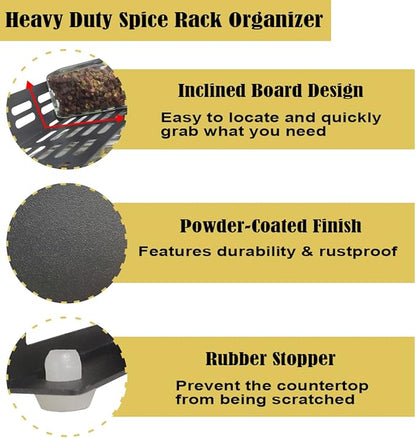 4 Tier Spice Rack Organizer with 32 Square Spice Jars and 160 Spice Labels Set for Kitchen Cabinet Countertop Pantry or Wall Mount, Matte Black