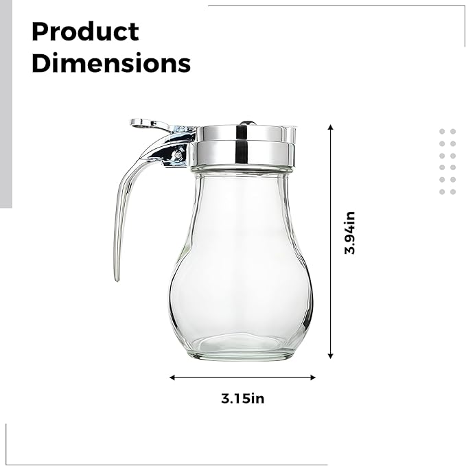 Glass and Stainless Steel Syrup Dispenser, Leakproof Lid, Countertop Sauce Bottle, 10 Cm / 4 in High, 8 X 8 Cm Base