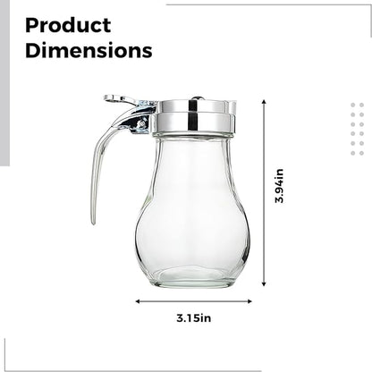 Glass and Stainless Steel Syrup Dispenser, Leakproof Lid, Countertop Sauce Bottle, 10 Cm / 4 in High, 8 X 8 Cm Base
