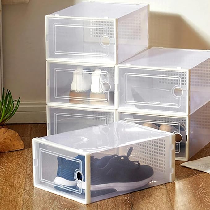 Ciieeo Thickened Plastic Shoe Storage Boxes with Drawer White Simple Shoe Racks for Dormitory Closet Organization 2pcs