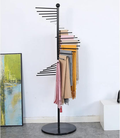 Floor-Standing Metal Spiral Scarf Display Stand, Creative Clothing Store Silk Scarf Shawl Storage Rack, Multi-Purpose Pants Rack Belt/tie Organizer Hanger Holder, Accessory Organizer Rack