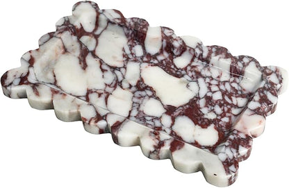 Natural 100% Marble Vanity Tray Luxury Scalloped Marble Storage Square Rectangle Tray for Home Decor Stone Tray for Bathroom Kitchen Candle Key (Rectangle-11.8 * 7.4-Calacatta Viola)
