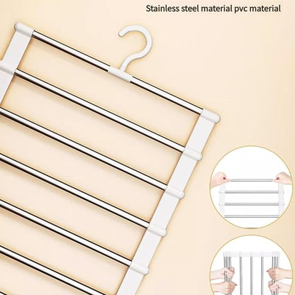 Magic Pants Hangers Space Saving, 2 Pack Pants Hangers Space Saving, 7 Tier Closet Organizers and Storage Clothes Hanger, Multiple Metal Hanger Clothes Organization for Pants Trousers Jeans Leggings