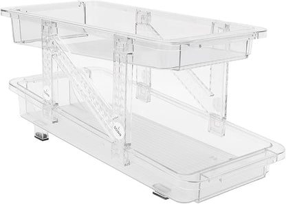 TOPINCN Adjustable Width Rolling Soda Can Organizer, 2 Layer Expandable Automatic Rolling Beverage Dispenser Beer Can Holder for Refrigerator Pantry Freezer, (Clear)