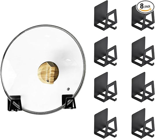 Pot Lid Holders Organizer Wall-Mounted Hook Rack Holder Organizers Inside Cabinet Door Wall Mount Pots Top Holder for Kitchen Cupboard Bedroom Living Room (8, Black)