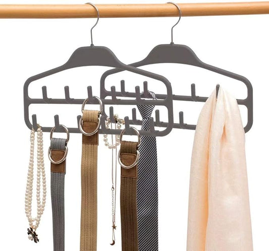 Belt Hanger 2 Pack, Sturdy Belt Organizer with 360 Degree Swivel, Tie Rack with 11 Large Belt Hooks for Closet, Non Slip Rubberized Belt Rack, Gray