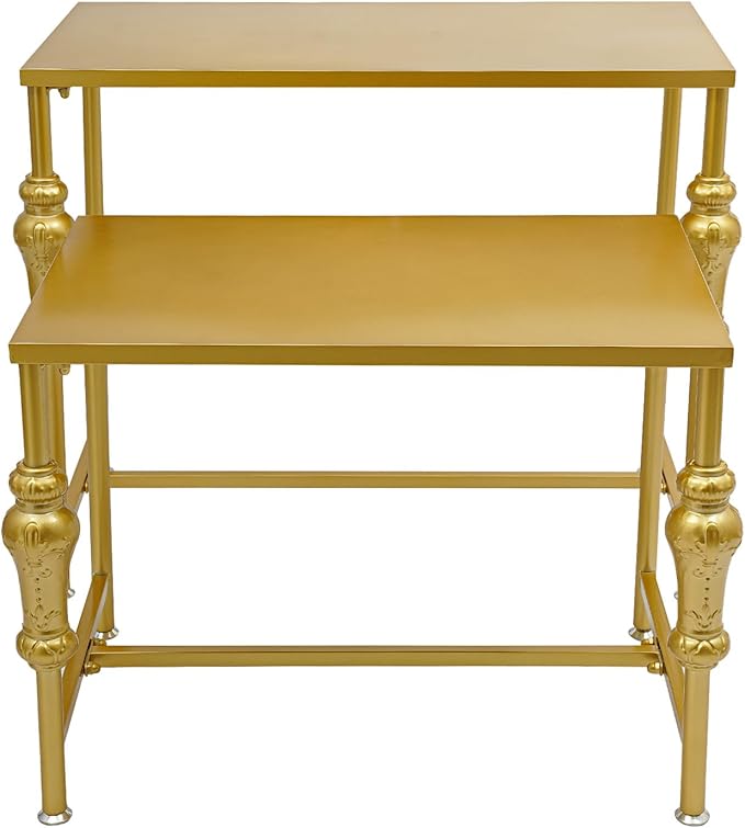 Industrial Retail Display Tables, Set of 2 Standing Clothing Shoes Display Rack Boutique Display Table Storage Shelves for Retail Store, Hotel, office. (Gold)