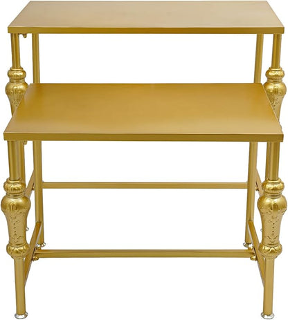 Industrial Retail Display Tables, Set of 2 Standing Clothing Shoes Display Rack Boutique Display Table Storage Shelves for Retail Store, Hotel, office. (Gold)