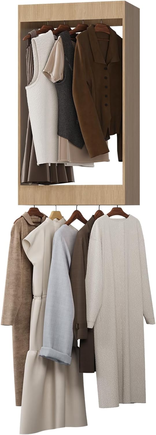 Double Hanging Closet Unit, Modular System Organizer With Storage for Walk In Closets, Clothing Rack Wardrobe for Hanging Clothes, Bedroom, Wood, 22.5"W